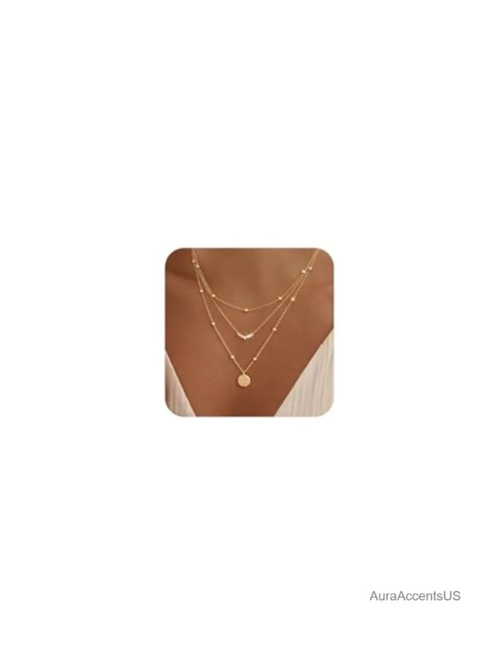 14K Gold Plated 3-Layer Dainty Necklace Set Cuban Herringbone Chain Adjustable
